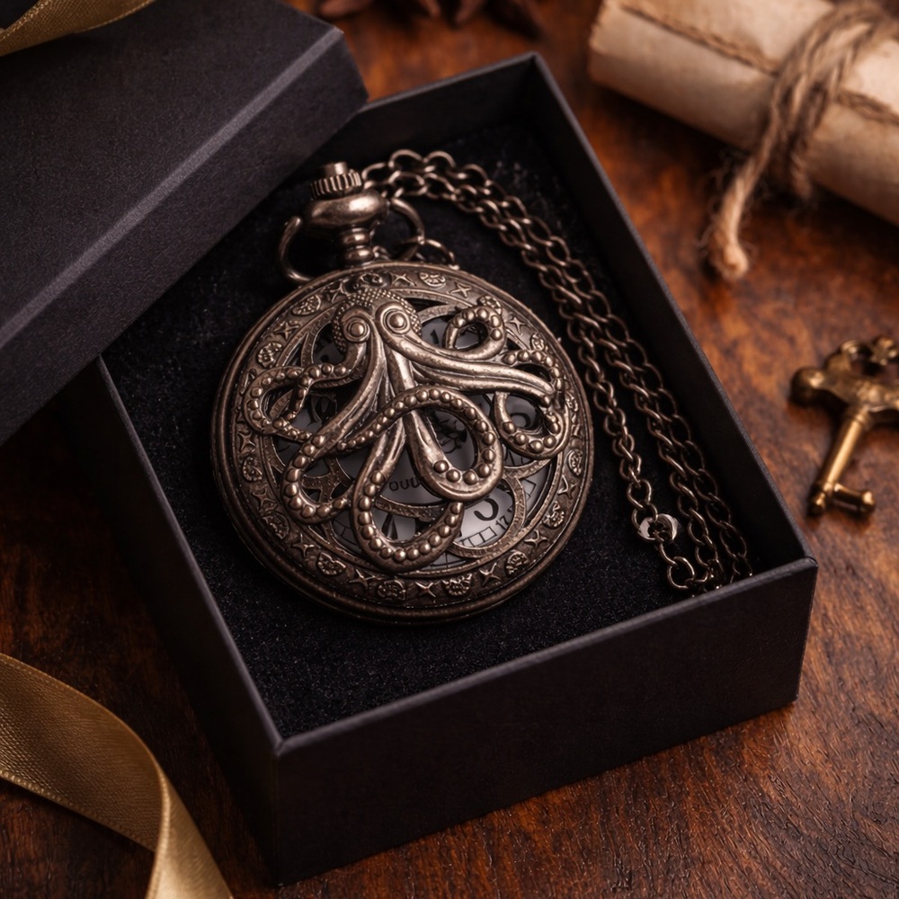 Octopus Steampunk Pocket Watch | Nautical Gothic Kraken Quartz Watch